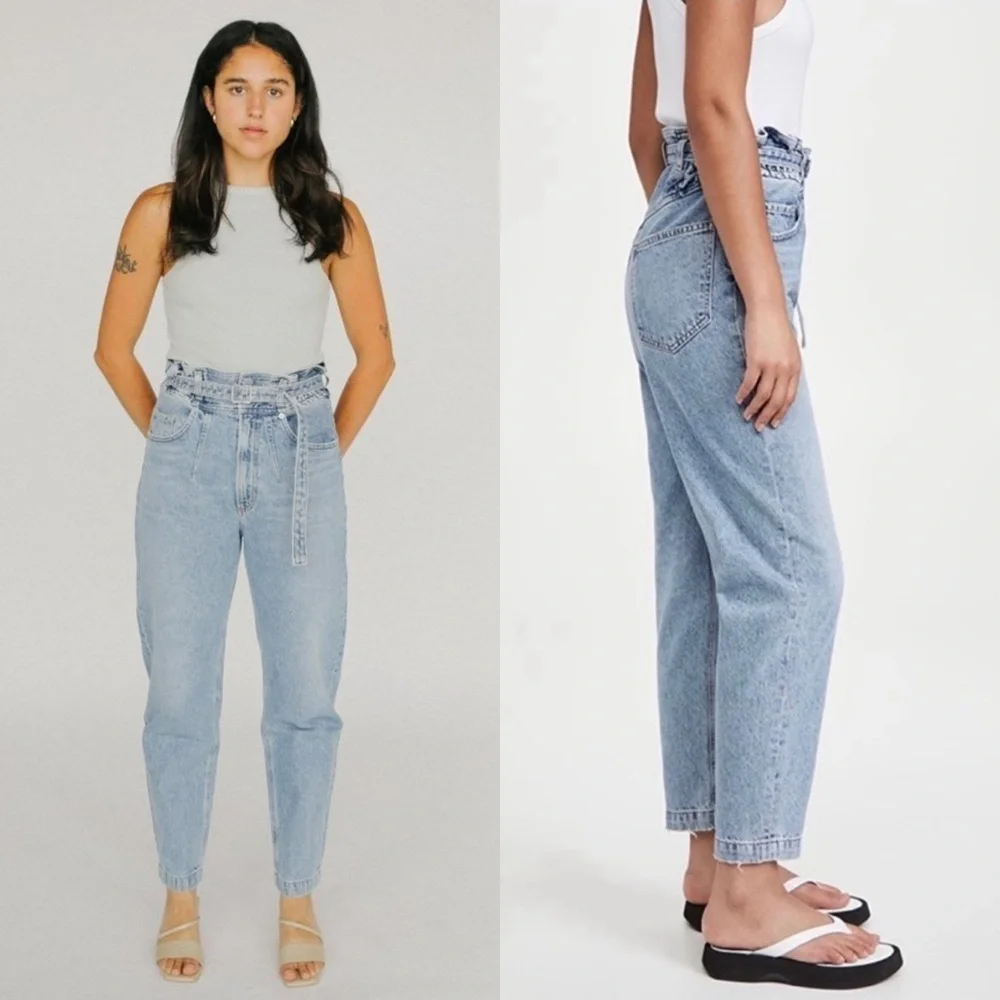 AGOLDE 90s High Rise Belted Paperbag Waist Organic Cotton Denim Tapered Jeans 28